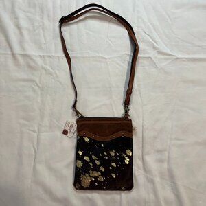 Vaan & Co Brown 100% Leather Gold Cowprint Crossbody Western Style Purse